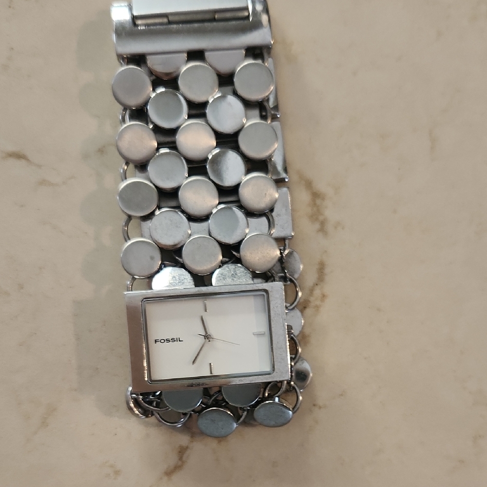 Fossil Silver Rectangular Watch With Circular Lin… - image 1